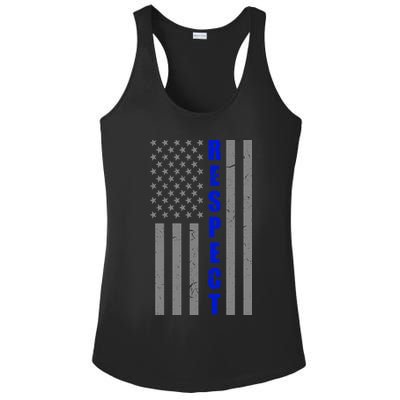 Respect The Blue Support Our Police American Flag Ladies PosiCharge Competitor Racerback Tank