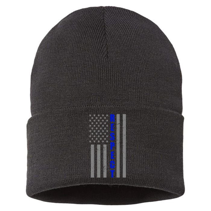 Respect The Blue Support Our Police American Flag Sustainable Knit Beanie