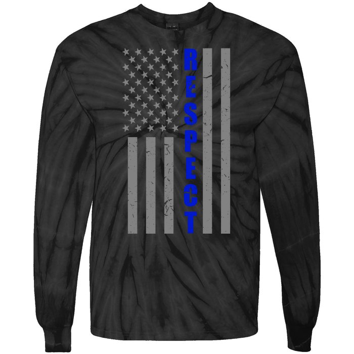 Respect The Blue Support Our Police American Flag Tie-Dye Long Sleeve Shirt