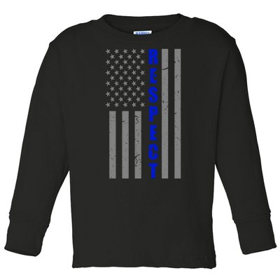 Respect The Blue Support Our Police American Flag Toddler Long Sleeve Shirt