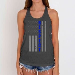 Respect The Blue Support Our Police American Flag Women's Knotted Racerback Tank