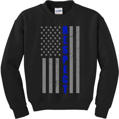 Respect The Blue Support Our Police American Flag Kids Sweatshirt