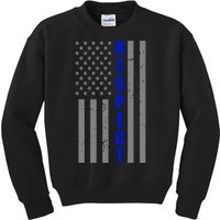 Respect The Blue Support Our Police American Flag Kids Sweatshirt