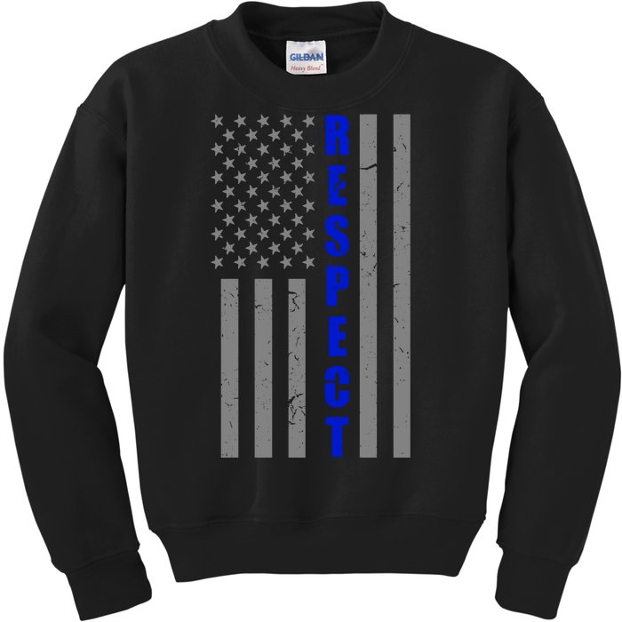 Respect The Blue Support Our Police American Flag Kids Sweatshirt