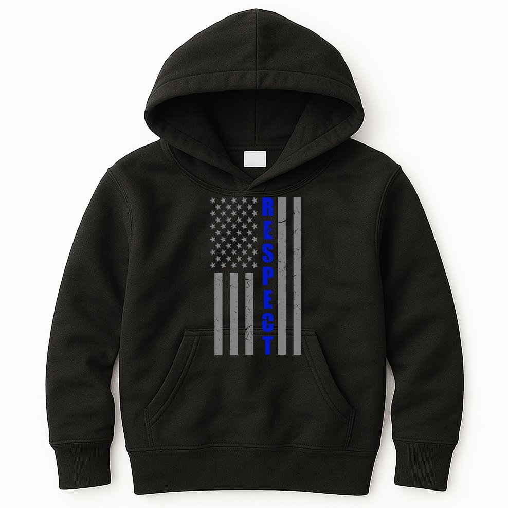 Respect The Blue Support Our Police American Flag Kids Hoodie