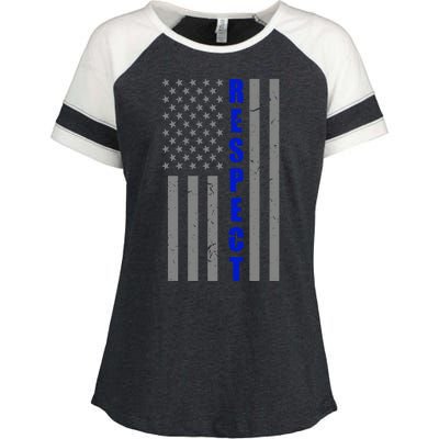 Respect The Blue Support Our Police American Flag Enza Ladies Jersey Colorblock Tee