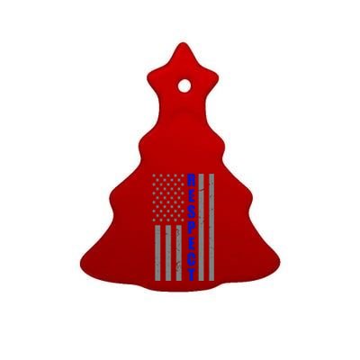 Respect The Blue Support Our Police American Flag Ceramic Tree Ornament