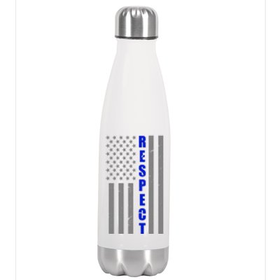 Respect The Blue Support Our Police American Flag Stainless Steel Insulated Water Bottle