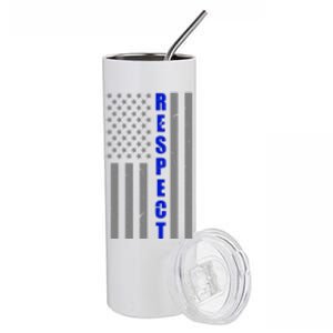 Respect The Blue Support Our Police American Flag Stainless Steel Tumbler