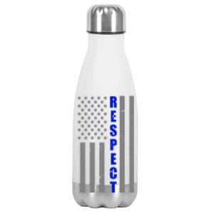 Respect The Blue Support Our Police American Flag Stainless Steel Insulated Water Bottle