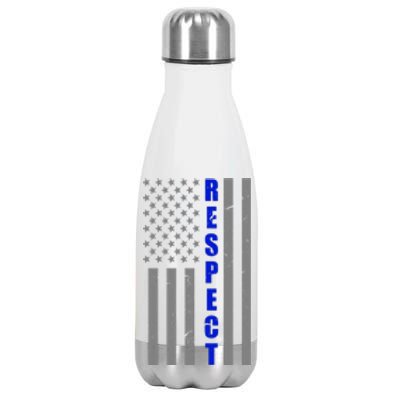 Respect The Blue Support Our Police American Flag Stainless Steel Insulated Water Bottle