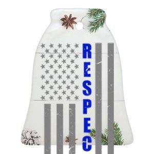 Respect The Blue Support Our Police American Flag Ceramic Bell Ornament