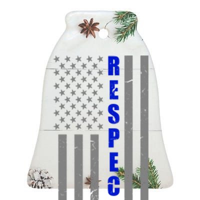 Respect The Blue Support Our Police American Flag Ceramic Bell Ornament