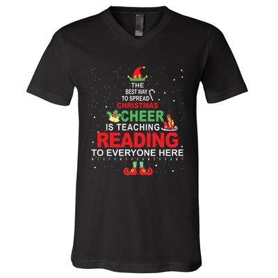 Reading Teacher Christmas Shirts Elf Christmas Cheer V-Neck T-Shirt