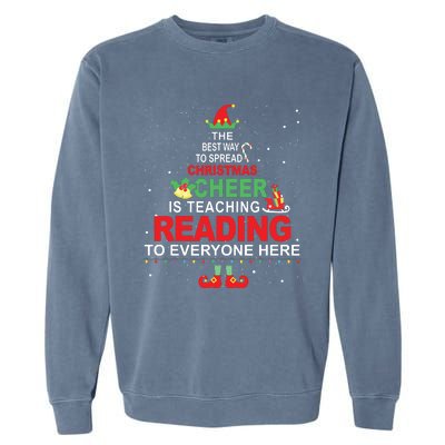 Reading Teacher Christmas Shirts Elf Christmas Cheer Garment-Dyed Sweatshirt