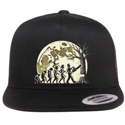 Retro Tree Cutting Evolution A Woodcutter Logging Lumberjack Flat Bill Trucker Hat