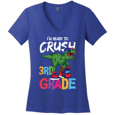 Ready To Crush Third Grade T Rex Cute 3Rd Grade Gift Women's V-Neck T-Shirt