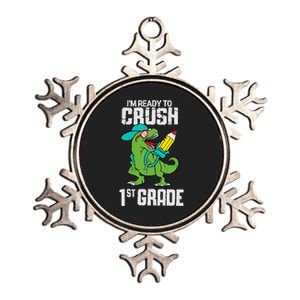 Ready to Crush First 1st Grade Dinosaur Back to School Metallic Star Ornament