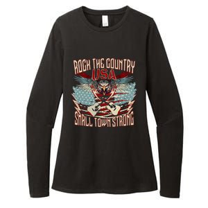 Rock The Country Music Small Town Strong America Flag Eagle Womens CVC Long Sleeve Shirt