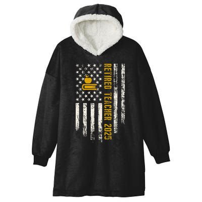 Retired Teacher Class 2025 Vintage Us Flag School Retirement Hooded Wearable Blanket