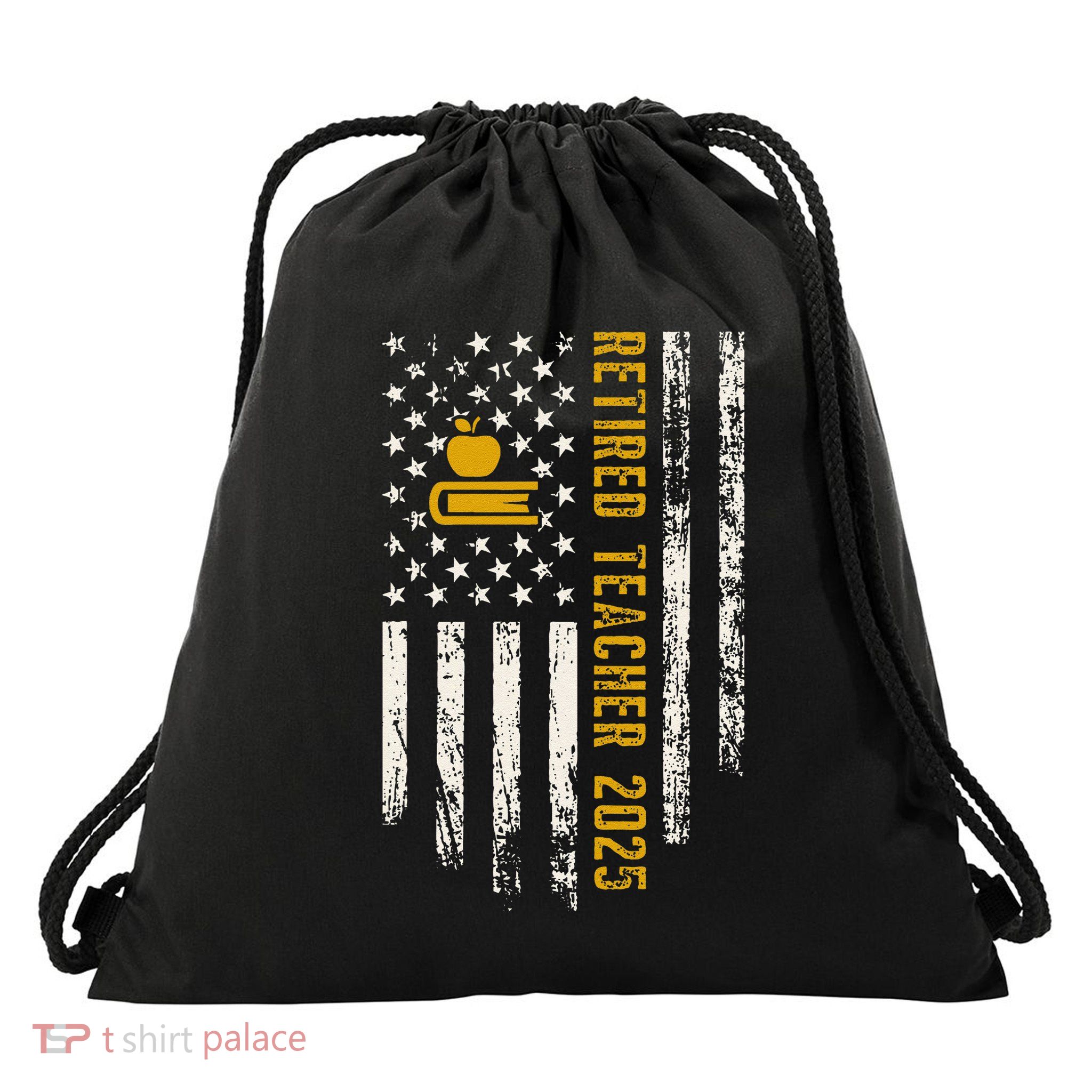Retired Teacher Class 2025 Vintage Us Flag School Retirement Drawstring Bag