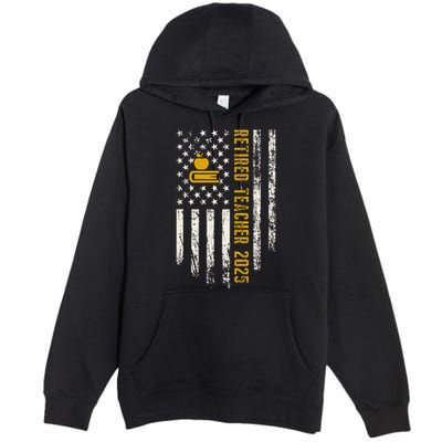 Retired Teacher Class 2025 Vintage Us Flag School Retirement Premium Pullover Hoodie