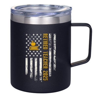 Retired Teacher Class 2025 Vintage Us Flag School Retirement 12oz Stainless Steel Coffee Mug
