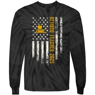Retired Teacher Class 2025 Vintage Us Flag School Retirement Tie-Dye Long Sleeve Shirt