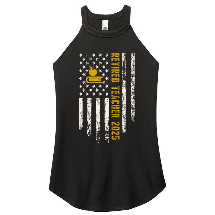 Retired Teacher Class 2025 Vintage Us Flag School Retirement Women's Perfect Tri Rocker Tank
