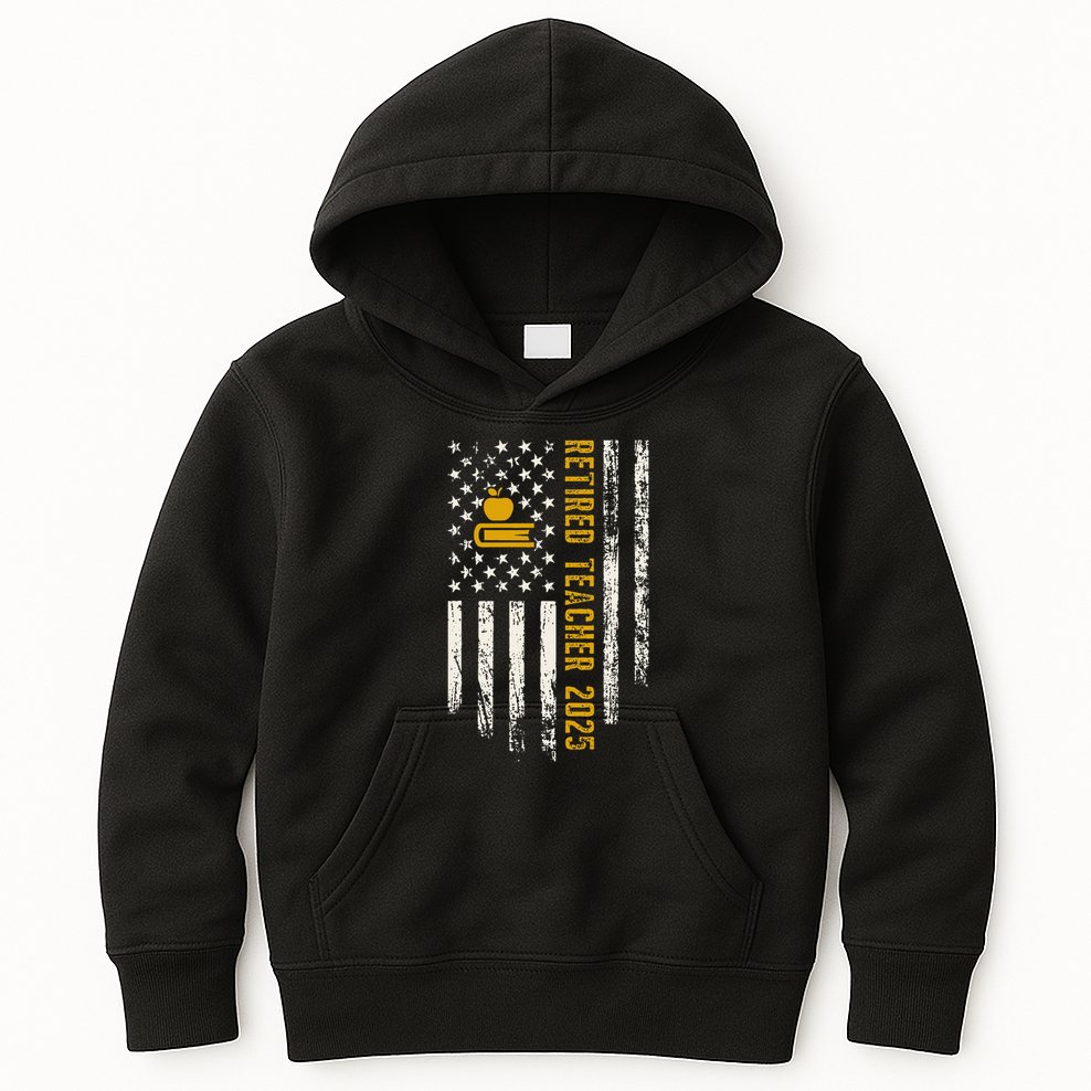 Retired Teacher Class 2025 Vintage Us Flag School Retirement Kids Hoodie