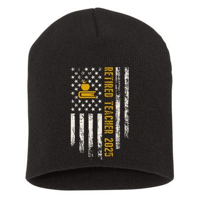 Retired Teacher Class 2025 Vintage Us Flag School Retirement Short Acrylic Beanie