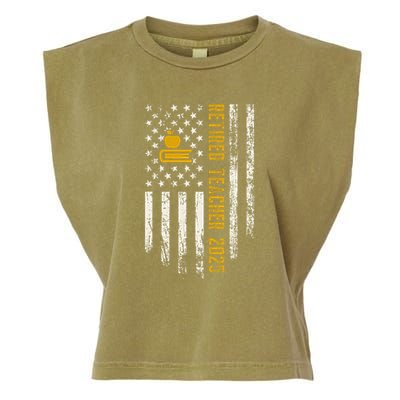 Retired Teacher Class 2025 Vintage Us Flag School Retirement Garment-Dyed Women's Muscle Tee