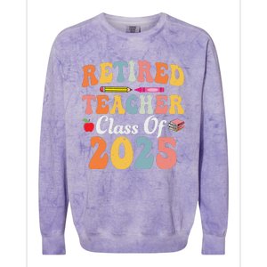 Retired Teacher Class Of 2025 Retro Groovy Teacher Colorblast Crewneck Sweatshirt