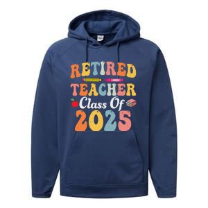 Retired Teacher Class Of 2025 Retro Groovy Teacher Performance Fleece Hoodie