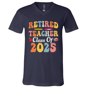 Retired Teacher Class Of 2025 Retro Groovy Teacher V-Neck T-Shirt