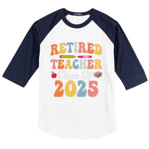 Retired Teacher Class Of 2025 Retro Groovy Teacher Baseball Sleeve Shirt