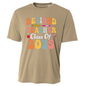 Retired Teacher Class Of 2025 Retro Groovy Teacher Cooling Performance Crew T-Shirt