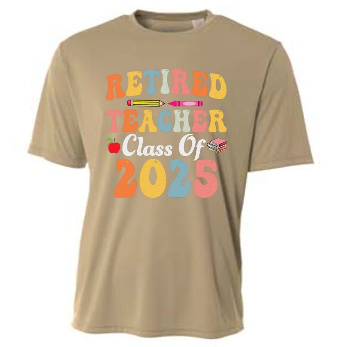 Retired Teacher Class Of 2025 Retro Groovy Teacher Cooling Performance Crew T-Shirt