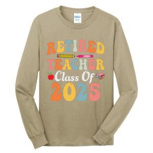 Retired Teacher Class Of 2025 Retro Groovy Teacher Tall Long Sleeve T-Shirt