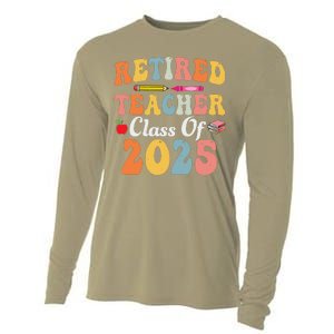 Retired Teacher Class Of 2025 Retro Groovy Teacher Cooling Performance Long Sleeve Crew