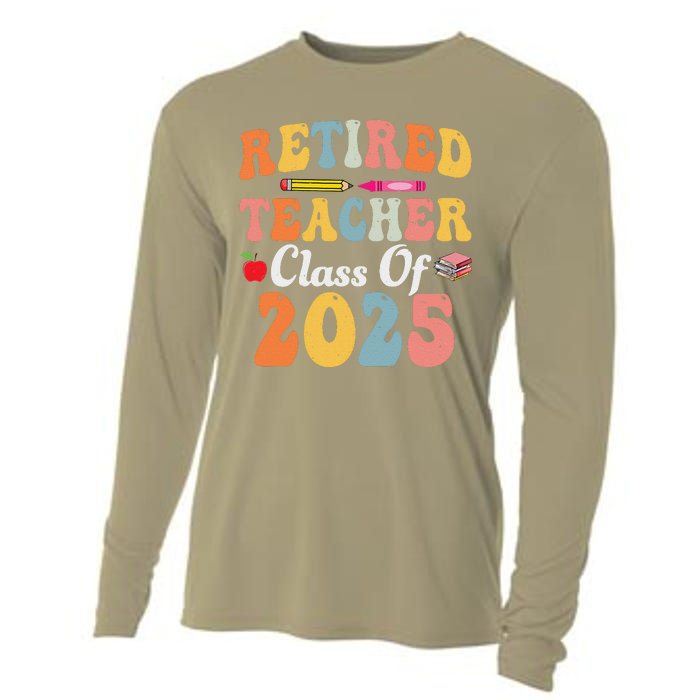 Retired Teacher Class Of 2025 Retro Groovy Teacher Cooling Performance Long Sleeve Crew