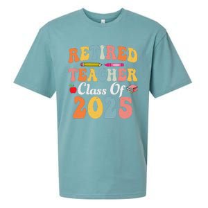 Retired Teacher Class Of 2025 Retro Groovy Teacher Sueded Cloud Jersey T-Shirt