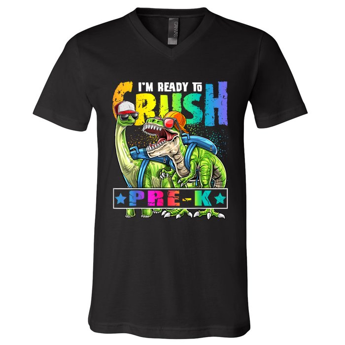 Ready To Crush PreK Dinosaur Backpack Back To School Boy V-Neck T-Shirt