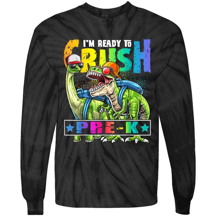 Ready To Crush PreK Dinosaur Backpack Back To School Boy Tie-Dye Long Sleeve Shirt