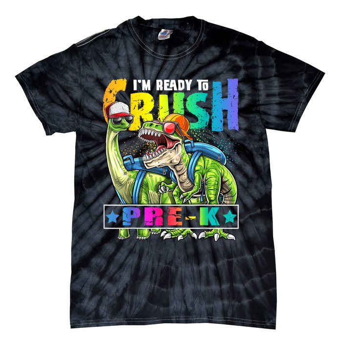 Ready To Crush PreK Dinosaur Backpack Back To School Boy Tie-Dye T-Shirt