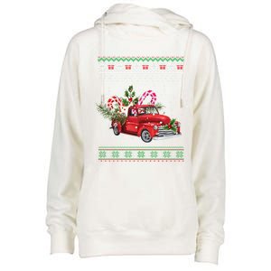 Red Truck Christmas Tree Ugly Matching Family Pajama Funny Gift Womens Funnel Neck Pullover Hood