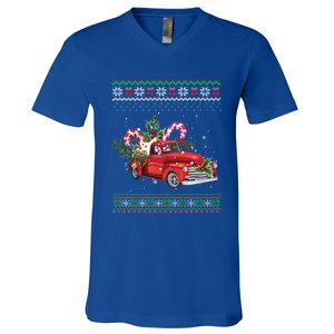 Red Truck Christmas Tree Ugly Matching Family Pajama Funny Gift V-Neck T-Shirt