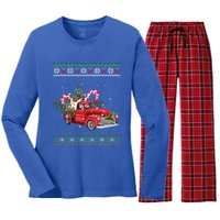 Red Truck Christmas Tree Ugly Matching Family Pajama Funny Gift Women's Long Sleeve Flannel Pajama Set 