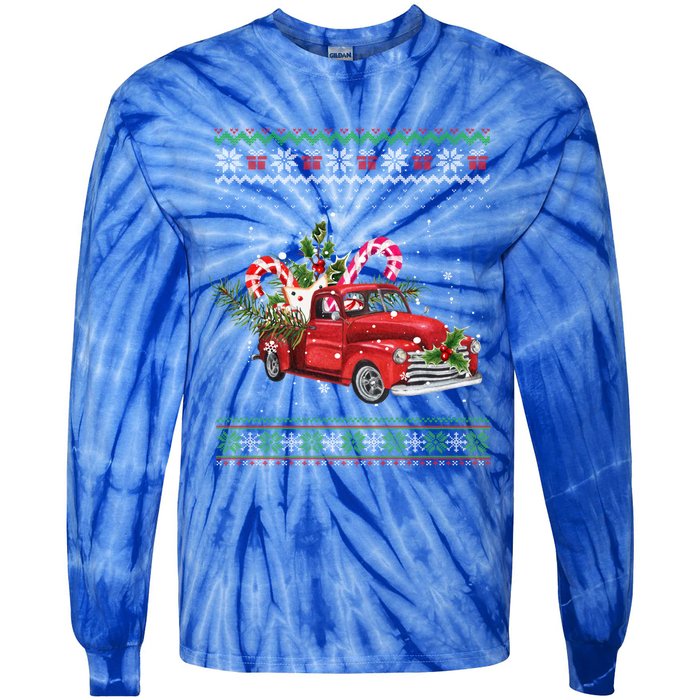 Red Truck Christmas Tree Ugly Matching Family Pajama Funny Gift Tie-Dye Long Sleeve Shirt