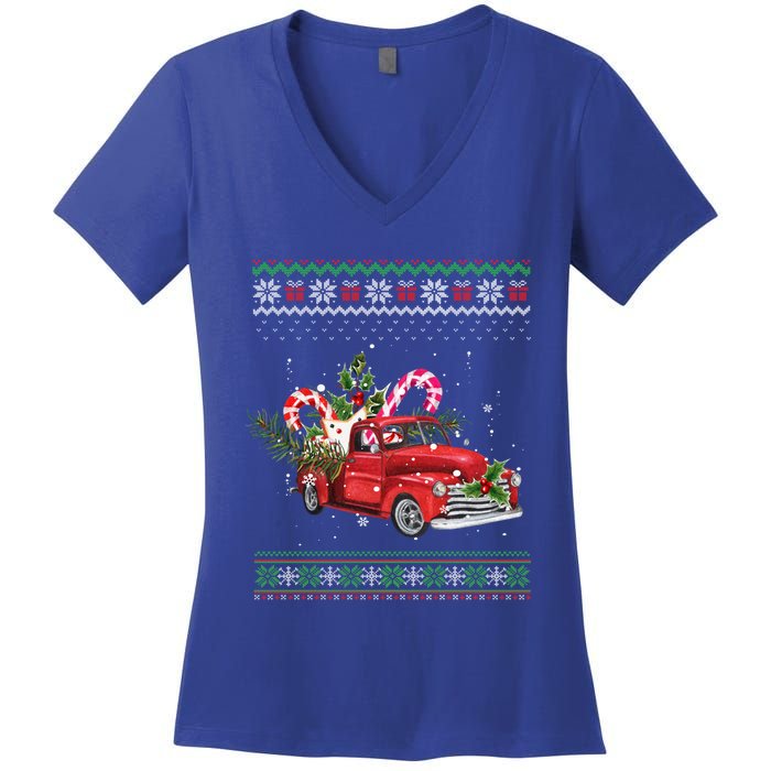 Red Truck Christmas Tree Ugly Matching Family Pajama Funny Gift Women's V-Neck T-Shirt